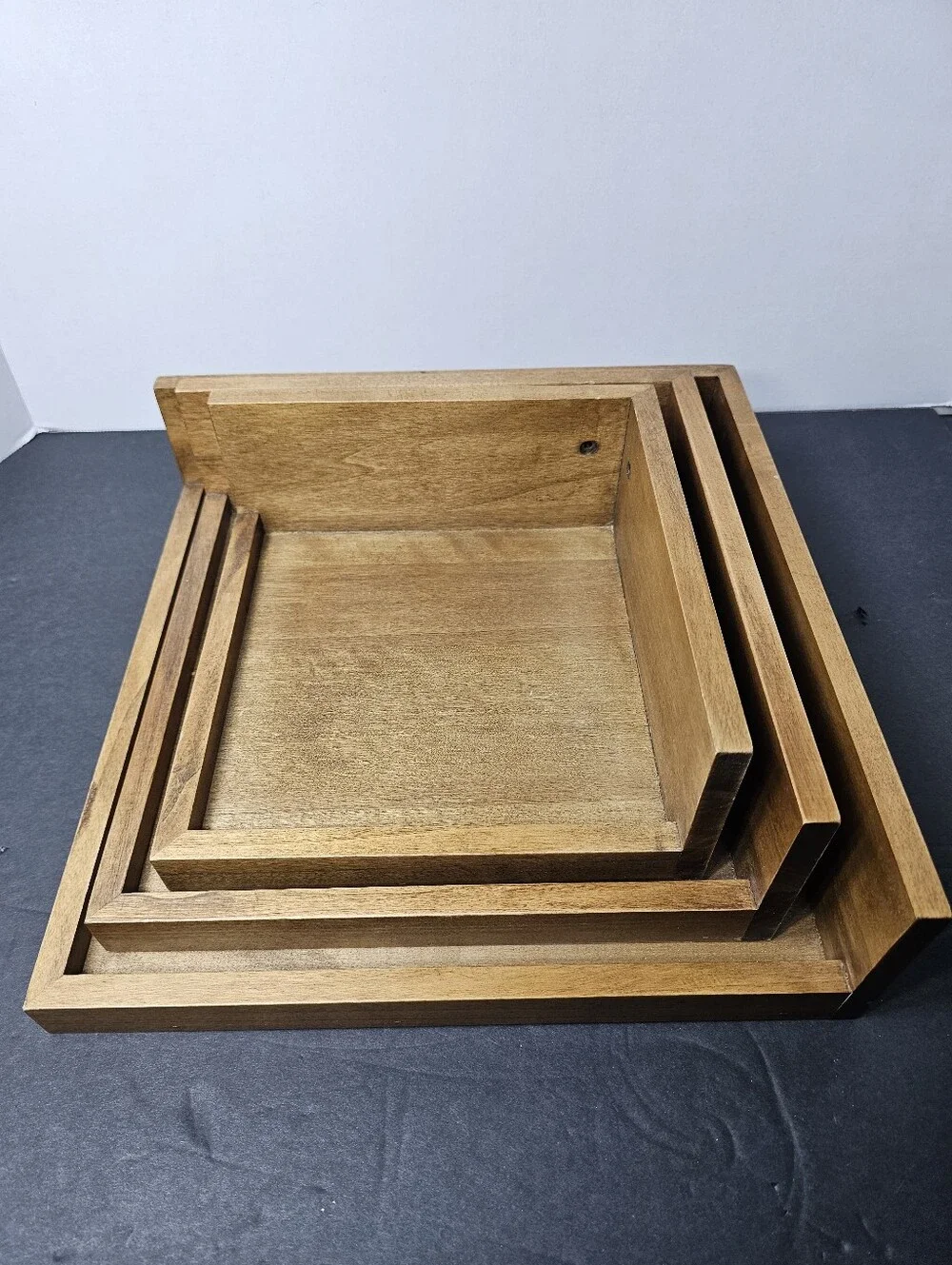 Wooden Nesting Tray Set - Brown Serving & Organization Trays L 14 x W 12 x H 9